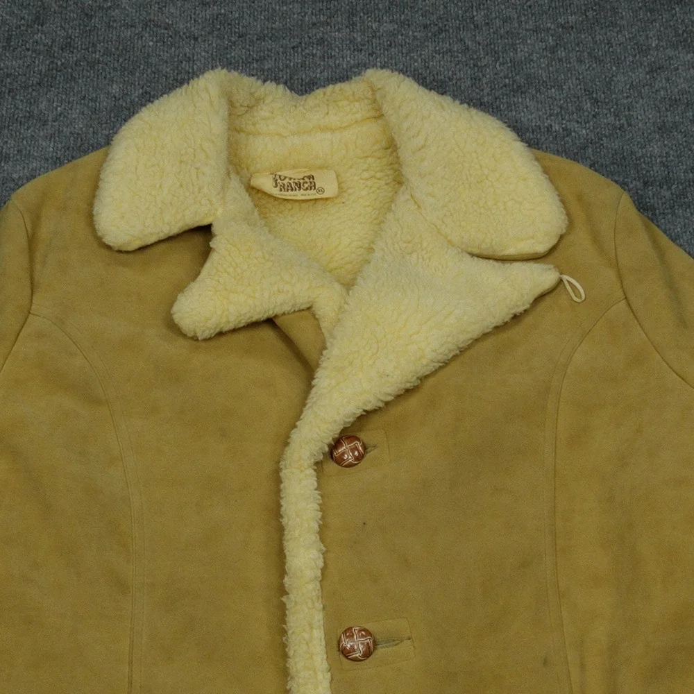 Vintage Town 'N Ranch Jacket Mens XL Tan Faux Suede Sherpa Lined Western 70s